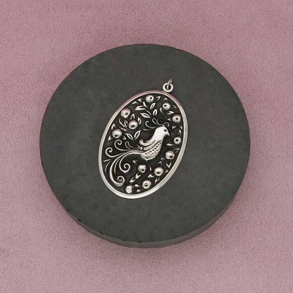 sterling silver vintage partridge in a pearl tree christmas ornament pendant - Picture 1 of 3